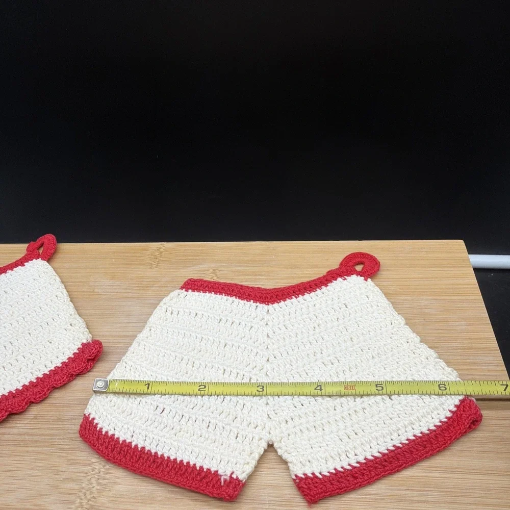 VTG His & Hers Crochet Pot Holders Hot Pads Shorts Panties Red White Kitschy